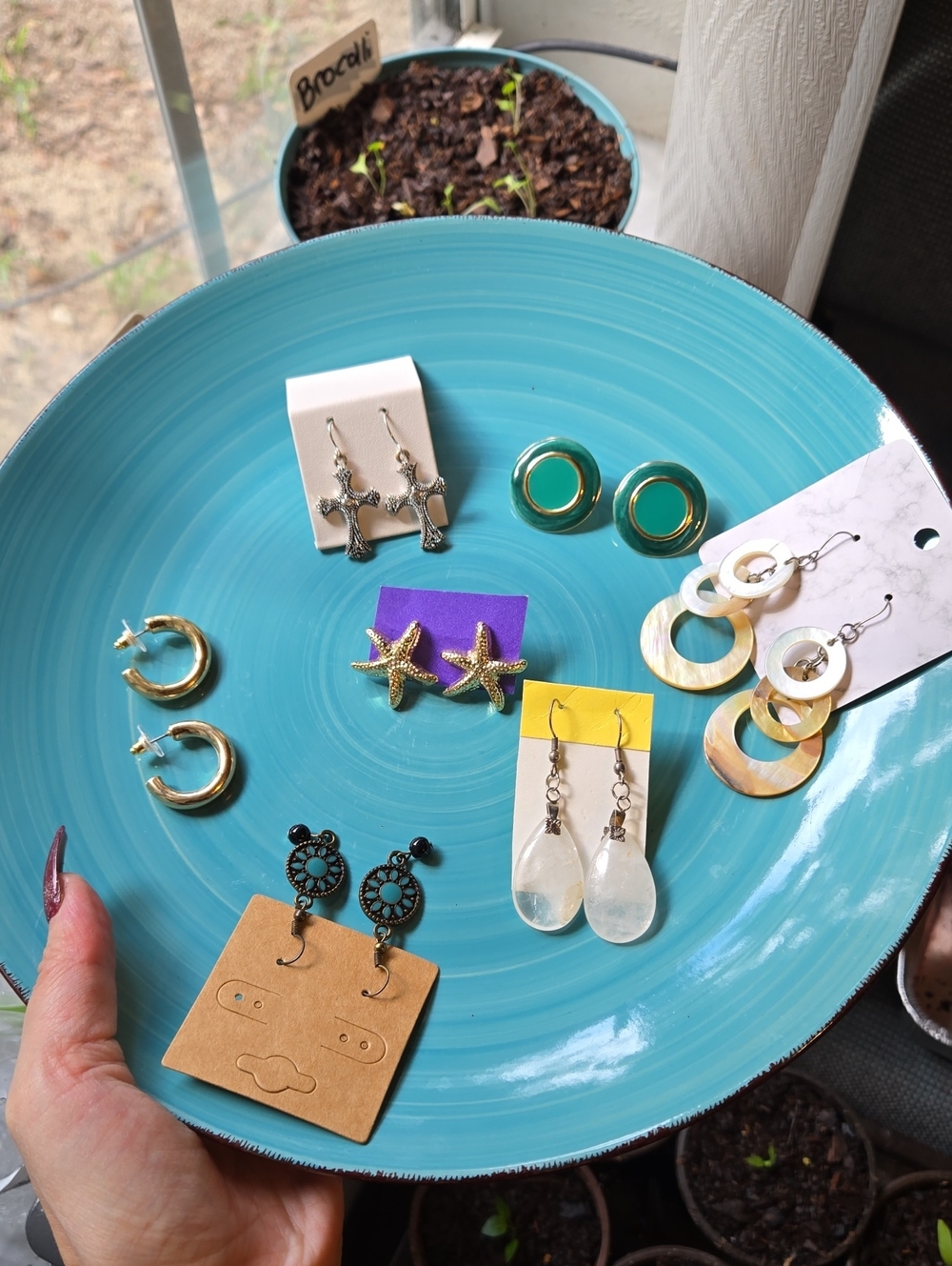 Vintage Silver Gold Tone Brass Tone  Women's Earring Set Of 7